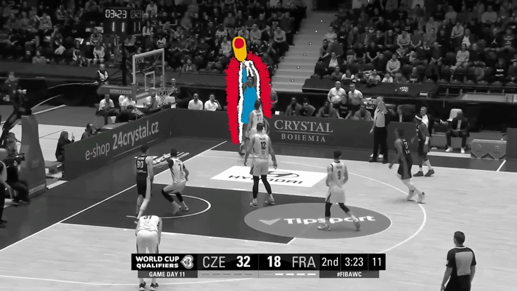 Vidéo en motion design - animation 2D - présentation du Basketball aux Jeux Olympiques de Paris 2024 - panier à 3 points de Victor Wembanyama en animation traditionnelle - Spered Production Rennes Bretagne - Lenaig Boudigou