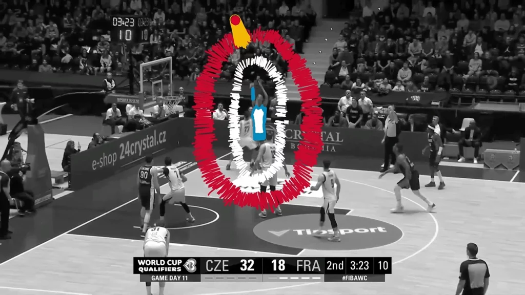 Vidéo en motion design - animation 2D - présentation du Basketball aux Jeux Olympiques de Paris 2024 - panier de Victor Wembanyama en animation traditionnelle - Spered Production Rennes Bretagne - Lenaig Boudigou